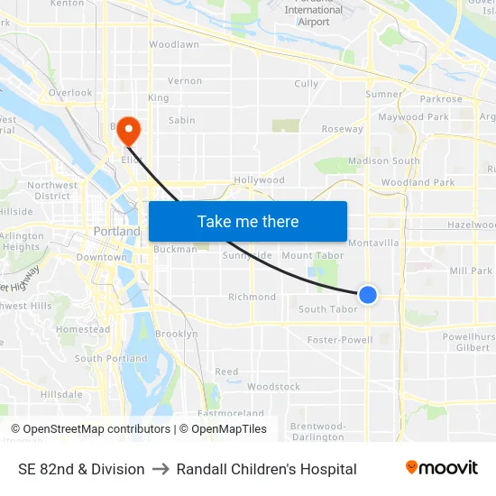 SE 82nd & Division to Randall Children's Hospital map