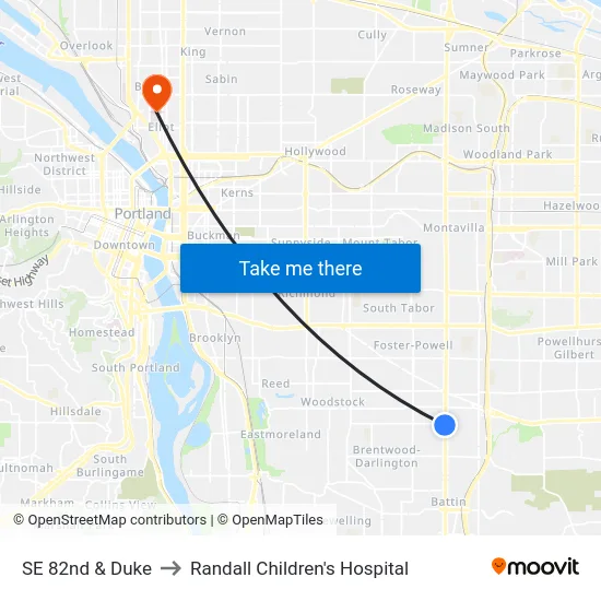 SE 82nd & Duke to Randall Children's Hospital map