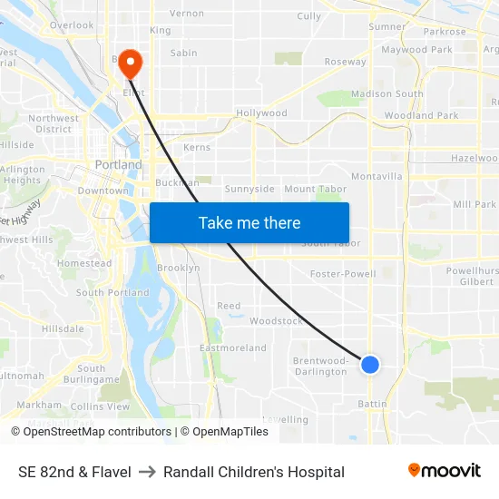 SE 82nd & Flavel to Randall Children's Hospital map