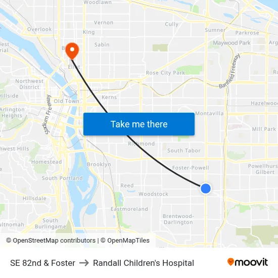 SE 82nd & Foster to Randall Children's Hospital map