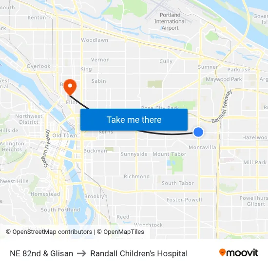 NE 82nd & Glisan to Randall Children's Hospital map