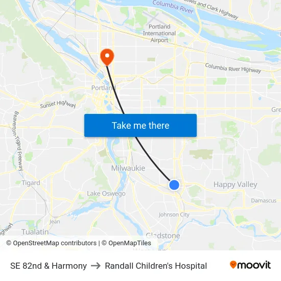 SE 82nd & Harmony to Randall Children's Hospital map