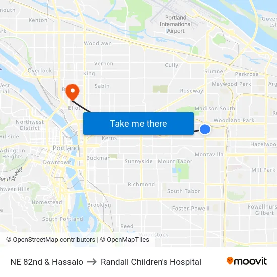 NE 82nd & Hassalo to Randall Children's Hospital map