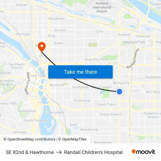 SE 82nd & Hawthorne to Randall Children's Hospital map