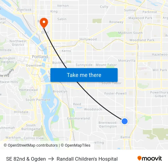 SE 82nd & Ogden to Randall Children's Hospital map