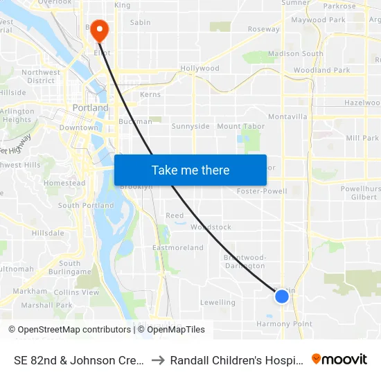 SE 82nd & Johnson Creek to Randall Children's Hospital map