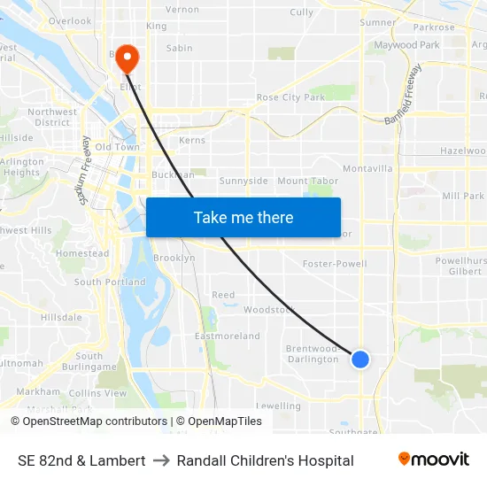 SE 82nd & Lambert to Randall Children's Hospital map