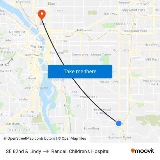 SE 82nd & Lindy to Randall Children's Hospital map