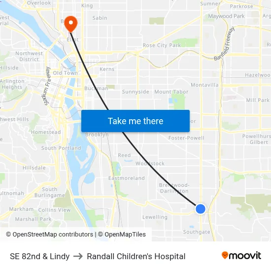 SE 82nd & Lindy to Randall Children's Hospital map