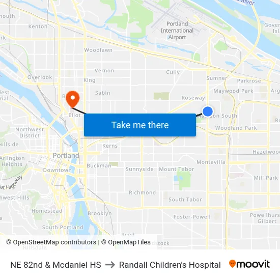 NE 82nd & Mcdaniel HS to Randall Children's Hospital map