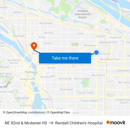NE 82nd & Mcdaniel HS to Randall Children's Hospital map