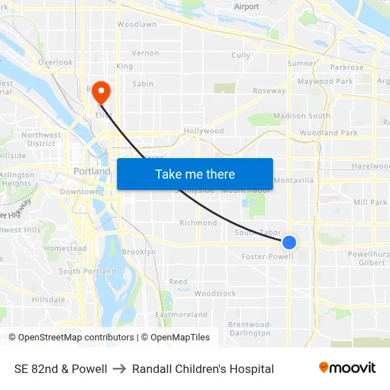 SE 82nd & Powell to Randall Children's Hospital map