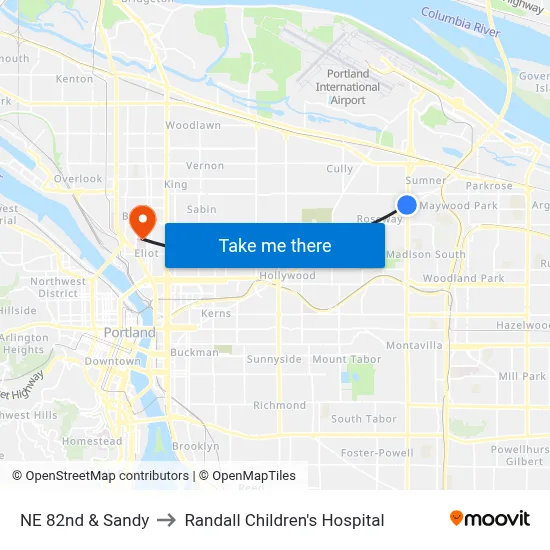 NE 82nd & Sandy to Randall Children's Hospital map