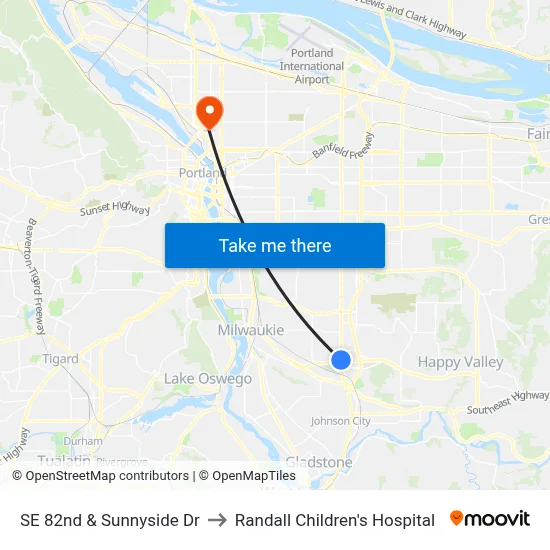 SE 82nd & Sunnyside Dr to Randall Children's Hospital map
