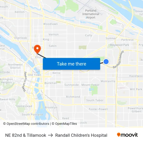 NE 82nd & Tillamook to Randall Children's Hospital map