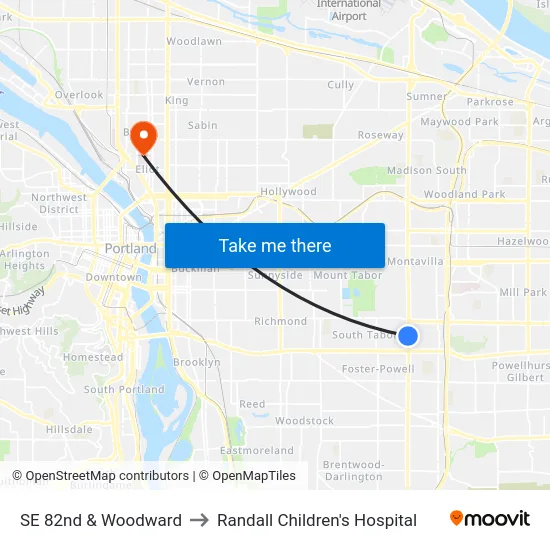 SE 82nd & Woodward to Randall Children's Hospital map