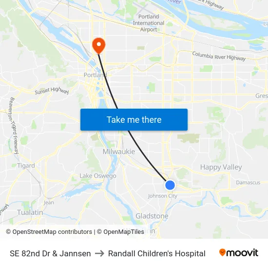 SE 82nd Dr & Jannsen to Randall Children's Hospital map