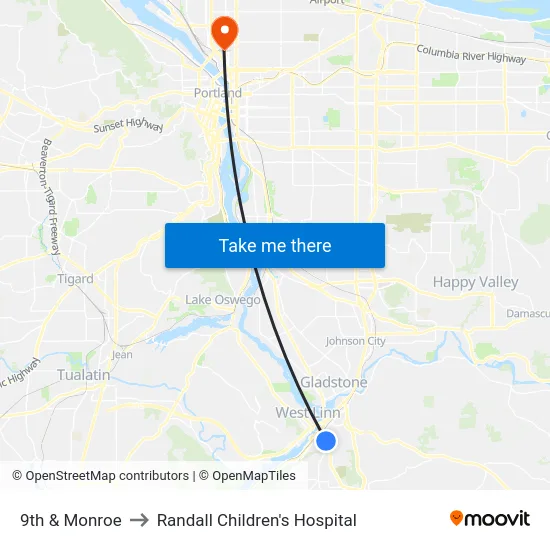 9th & Monroe to Randall Children's Hospital map