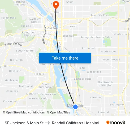 SE Jackson & Main St to Randall Children's Hospital map