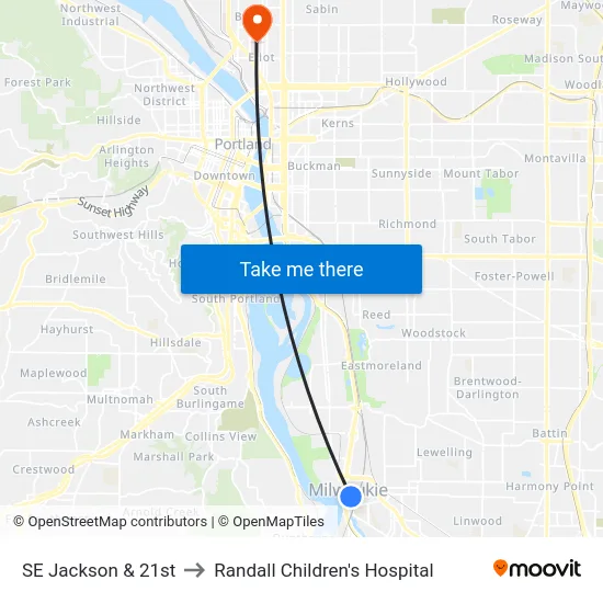 SE Jackson & 21st to Randall Children's Hospital map