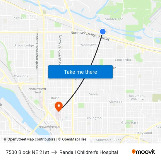 7500 Block NE 21st to Randall Children's Hospital map