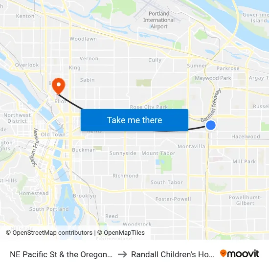 NE Pacific St & the Oregon Clinic to Randall Children's Hospital map