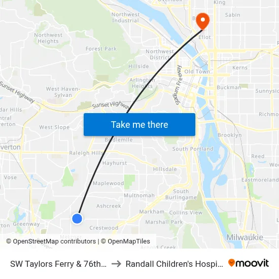 SW Taylors Ferry & 76th Pl to Randall Children's Hospital map