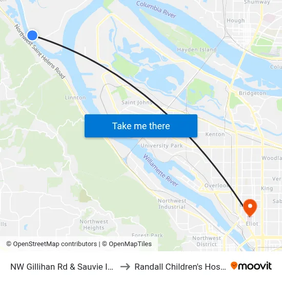 NW Gillihan Rd & Sauvie Island to Randall Children's Hospital map