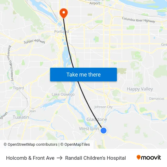 Holcomb & Front Ave to Randall Children's Hospital map