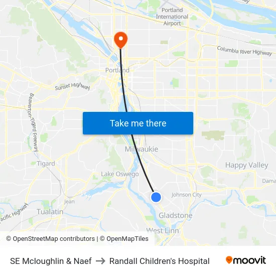 SE Mcloughlin & Naef to Randall Children's Hospital map