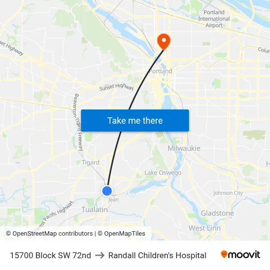 15700 Block SW 72nd to Randall Children's Hospital map