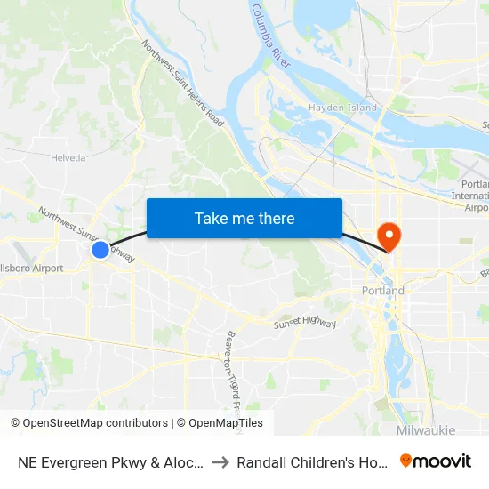 NE Evergreen Pkwy & Aloclek Ct to Randall Children's Hospital map