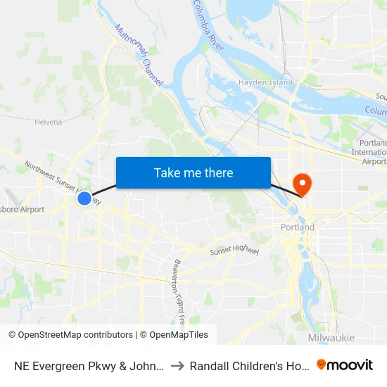 NE Evergreen Pkwy & John Olsen to Randall Children's Hospital map