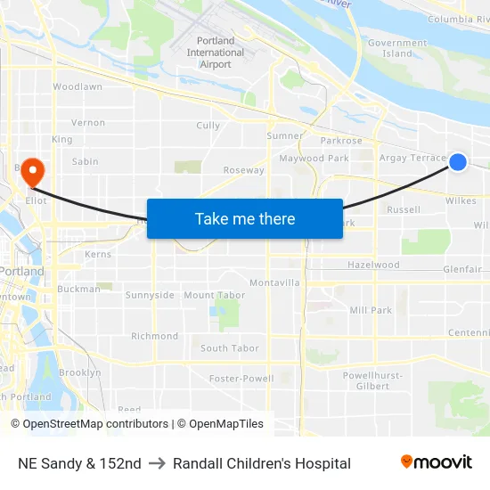 NE Sandy & 152nd to Randall Children's Hospital map