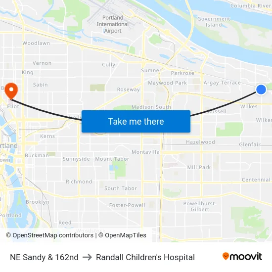 NE Sandy & 162nd to Randall Children's Hospital map