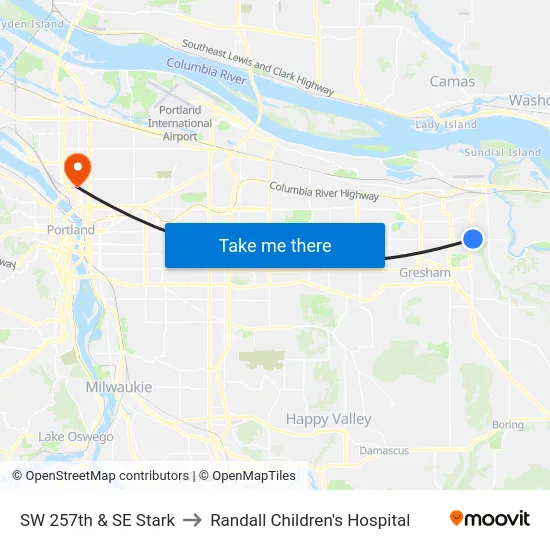 SW 257th & SE Stark to Randall Children's Hospital map