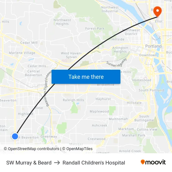 SW Murray & Beard to Randall Children's Hospital map