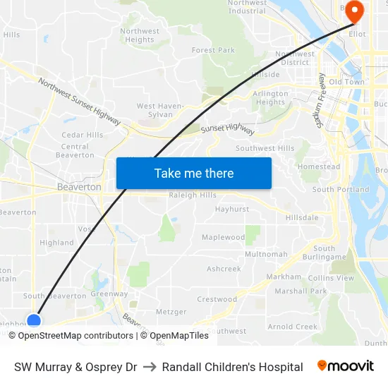 SW Murray & Osprey Dr to Randall Children's Hospital map