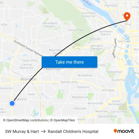 SW Murray & Hart to Randall Children's Hospital map