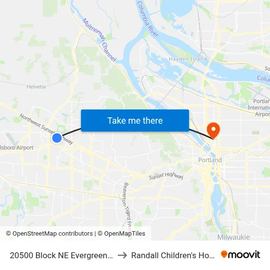 20500 Block NE Evergreen Pkwy to Randall Children's Hospital map