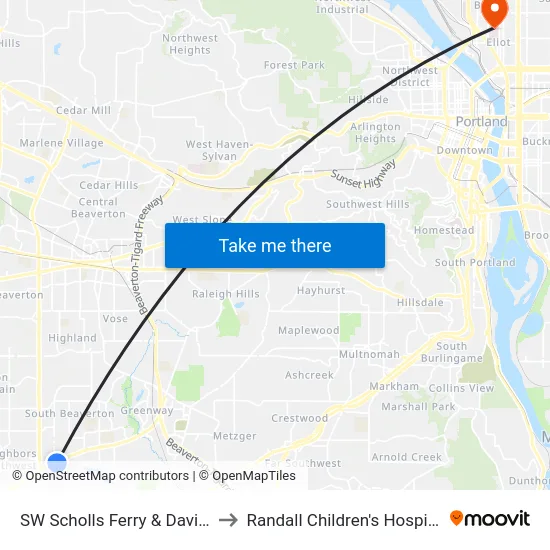 SW Scholls Ferry & Davies to Randall Children's Hospital map