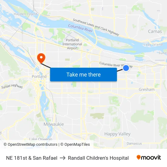 NE 181st & San Rafael to Randall Children's Hospital map