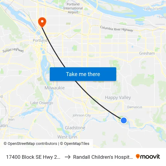 17400 Block SE Hwy 224 to Randall Children's Hospital map