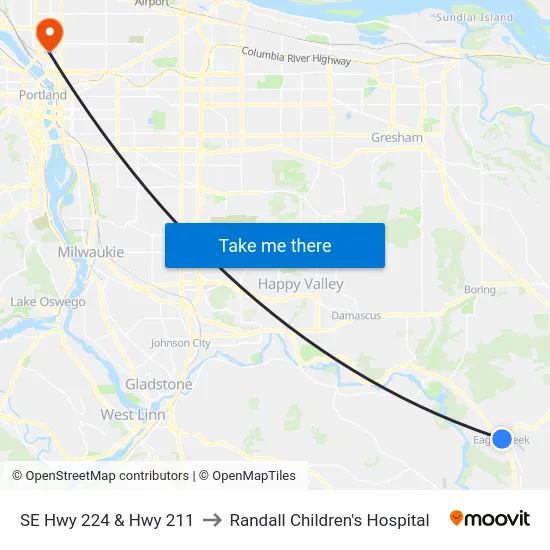 SE Hwy 224 & Hwy 211 to Randall Children's Hospital map