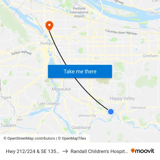 Hwy 212/224 & SE 135th to Randall Children's Hospital map