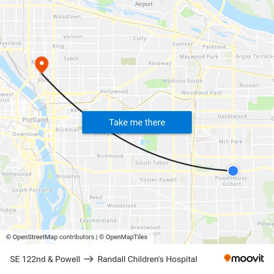 SE 122nd & Powell to Randall Children's Hospital map