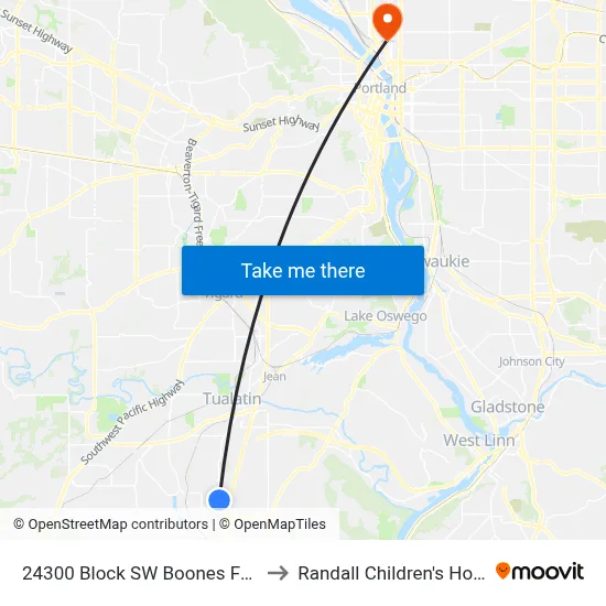24300 Block SW Boones Ferry Rd to Randall Children's Hospital map