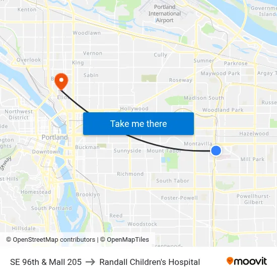 SE 96th & Mall 205 to Randall Children's Hospital map