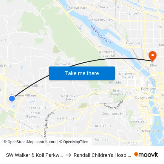 SW Walker & Koll Parkway to Randall Children's Hospital map