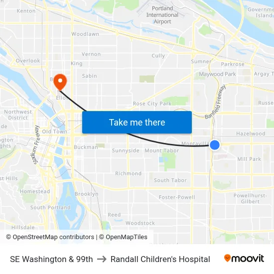 SE Washington & 99th to Randall Children's Hospital map